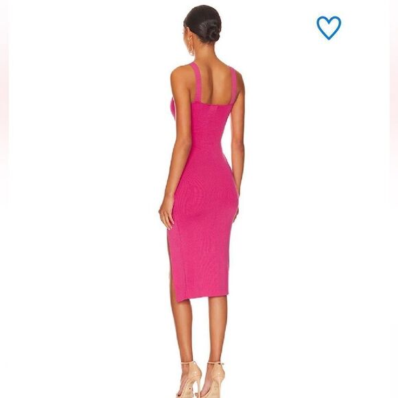 Superdown Zoe Square neck dress fuschia pink knit midi bodycon Revolve New - Picture 2 of 9